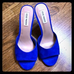 Blue Suade Peep Toe Heel